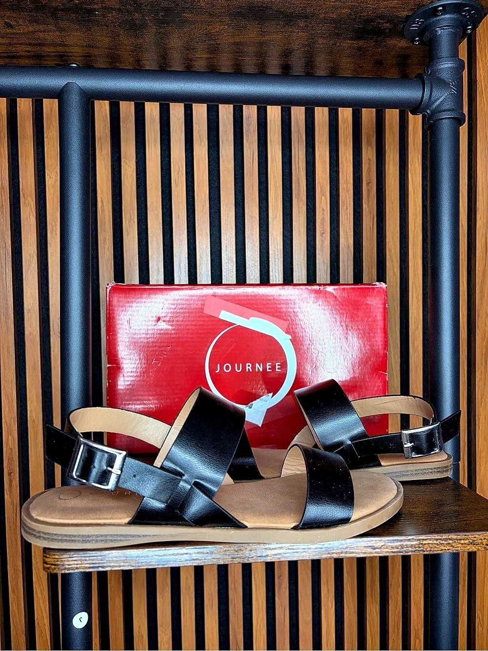 Journee Black & Tan Strappy Sandals Like New